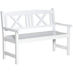 Outsunny 2-Seater Wooden Garden Bench, 4FT Outdoor Patio Loveseat with Unique X-Shape Back for Yard, Lawn, Porch, White