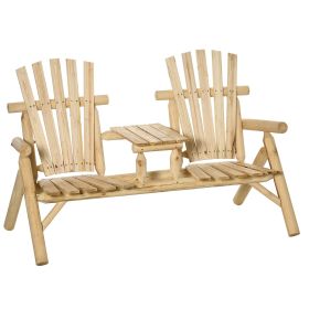 Outsunny Wooden Adirondack Chair with Center Table, 2-Seat Garden Chair for Lounging and Relaxing Outdoors Natural