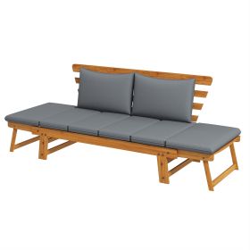 Outsunny Wooden Garden Bench Gray Outdoor Front Porch Bench Patio Loveseat with Cushions Adjustable Armrests for Comfort