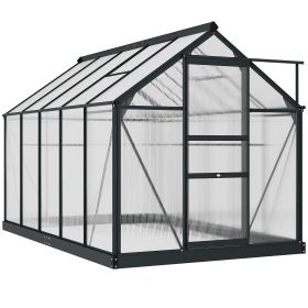 Outsunny 6' x 10' x 7' Polycarbonate Greenhouse, Heavy Duty Outdoor Aluminum Greenhouse Kit with Vent and Door for Backyard Garden, Gray