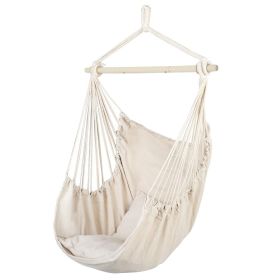 Outdoor Hanging Chair with Beige Pillow - Galvanized Pipe Frame Garden Hammock 51.18x39.37 Inch for Patio Balcony Backyard Relaxation