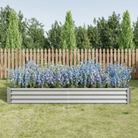 Raised Garden Bed Kit - Metal Raised Bed Garden 7.6x3.7x0.98ft For Flower Planters, Vegetables Herb Black (Color: Silver)