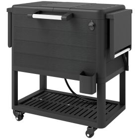 104 Quart Large Capacity Outdoor Cooler Cart, Patio Rolling Ice Chest With Bottle Opener Shelves Wheels, Black (Color: Black)