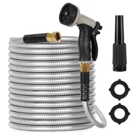 Metal Garden Hose, 100ft Stainless Steel Flexible Water Hose With 10 Adjustable Patterns Spray Nozzle, Heavy Duty Water Pipe , Kink Free , 2 Nozz (Option: 100FT)