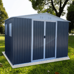 Metal Anti-Corrosion Utility Tool House With Lockable Door, Garden Shed 10FTx8FT Apex Roof Grey With Windows And Aluminum Alloy Frame (Color: Grey)