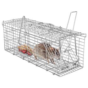 1Pc Foldable Rat Trap Cage Humane Live Rodent Trap Cage Galvanized Iron Mice Mouse Control Bait Catch With Detachable L Shaped Rod (Color: Silver)