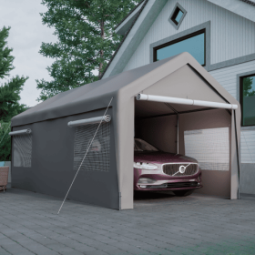 Carport Canopy 10x20 FT Heavy Duty Boat Car Canopy Garage With Removable Sidewalls And Roll-up Ventilated Windows (Color: Grey)