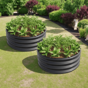 2PCS Tall Round Raised Garedn Bed,Metal Raised Beds For Vegetables, Outdoor Garden Raised Planter Box, Patio Planter Raised Beds For Flowers, Her (Color: Black)