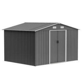 10X8 FT Outdoor Storage Shed, Metal Foundation & Lockable Doors, Tool Shed For Garden, Patio, Backyard, Lawn, Grey (Option: Gray)