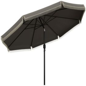 Outsunny 9ft Patio Umbrella with Push Button Tilt and Crank, Ruffled Outdoor Market Table Umbrella with Tassles and 8 Ribs, for Garden, Deck, Poo (Color: as Pic)