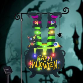 Halloween Lighted Garden Flag for Outside, Led Solar Yard Flag 8 Modes Witch Feet Shape Flag (Color: Multi Colored-12x18)