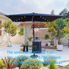 10 x 6.5Ft Rectangular Patio Solar LED Lighted Outdoor Market Umbrellas with Crank and Push Button Tilt for Garden Shade Swimming Pool (Main Color: Navy Blue, Main Material: Fabric+Metal)