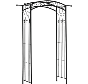 7Ft Metal Garden Arch, Functional Support, All-weather Resistance, Top Extension Bar, For Wedding, Party, Ceremony, Black (Color: Black)